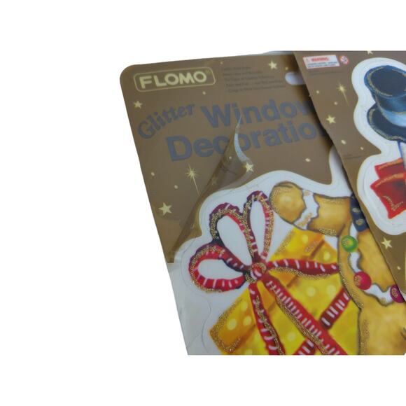 Vintage Flomo Glitter Window Decoration Cling Christmas Stockings SET OF 2 - Picture 5 of 8